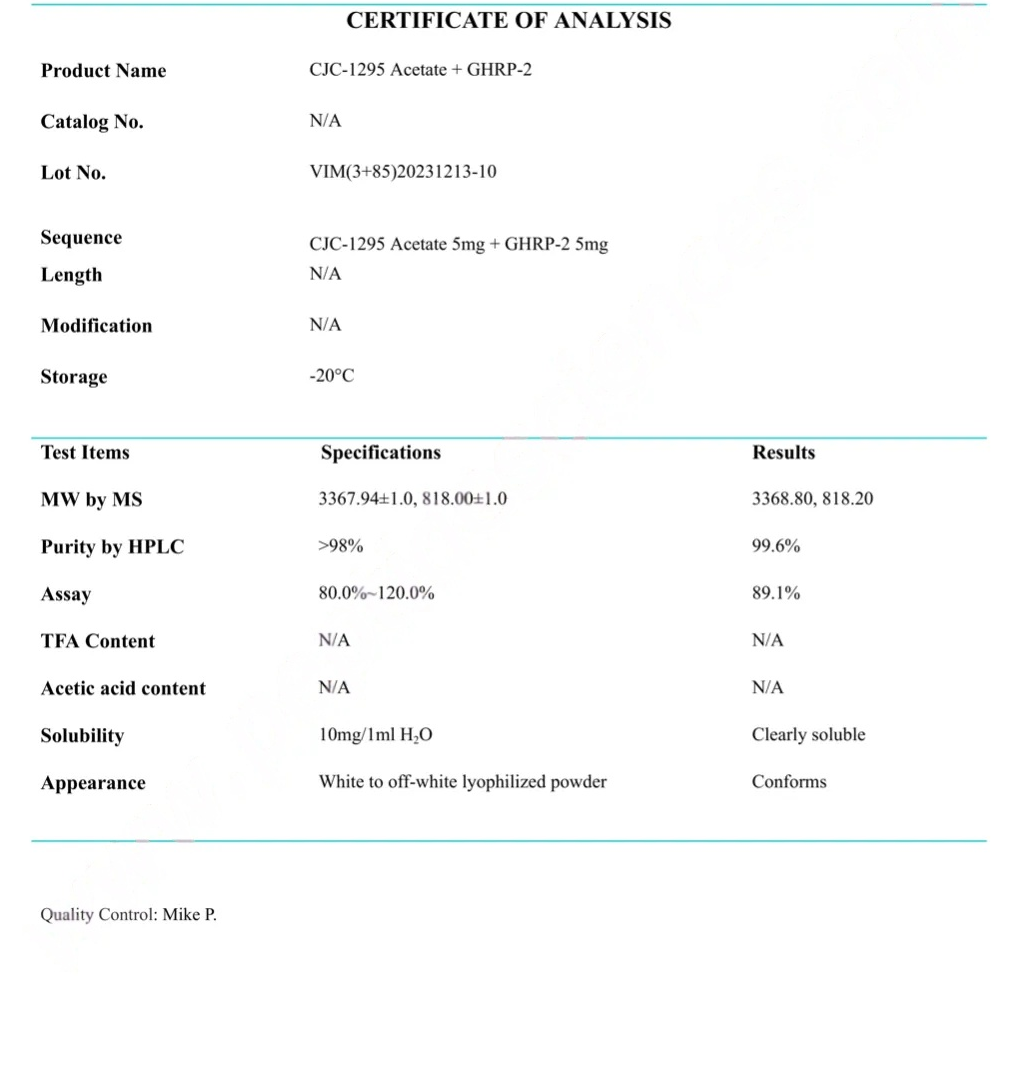 COA CJC-1295, GHRP-2 10mg (Blend) COA CJC-1295, GHRP-2 10mg (Blend)