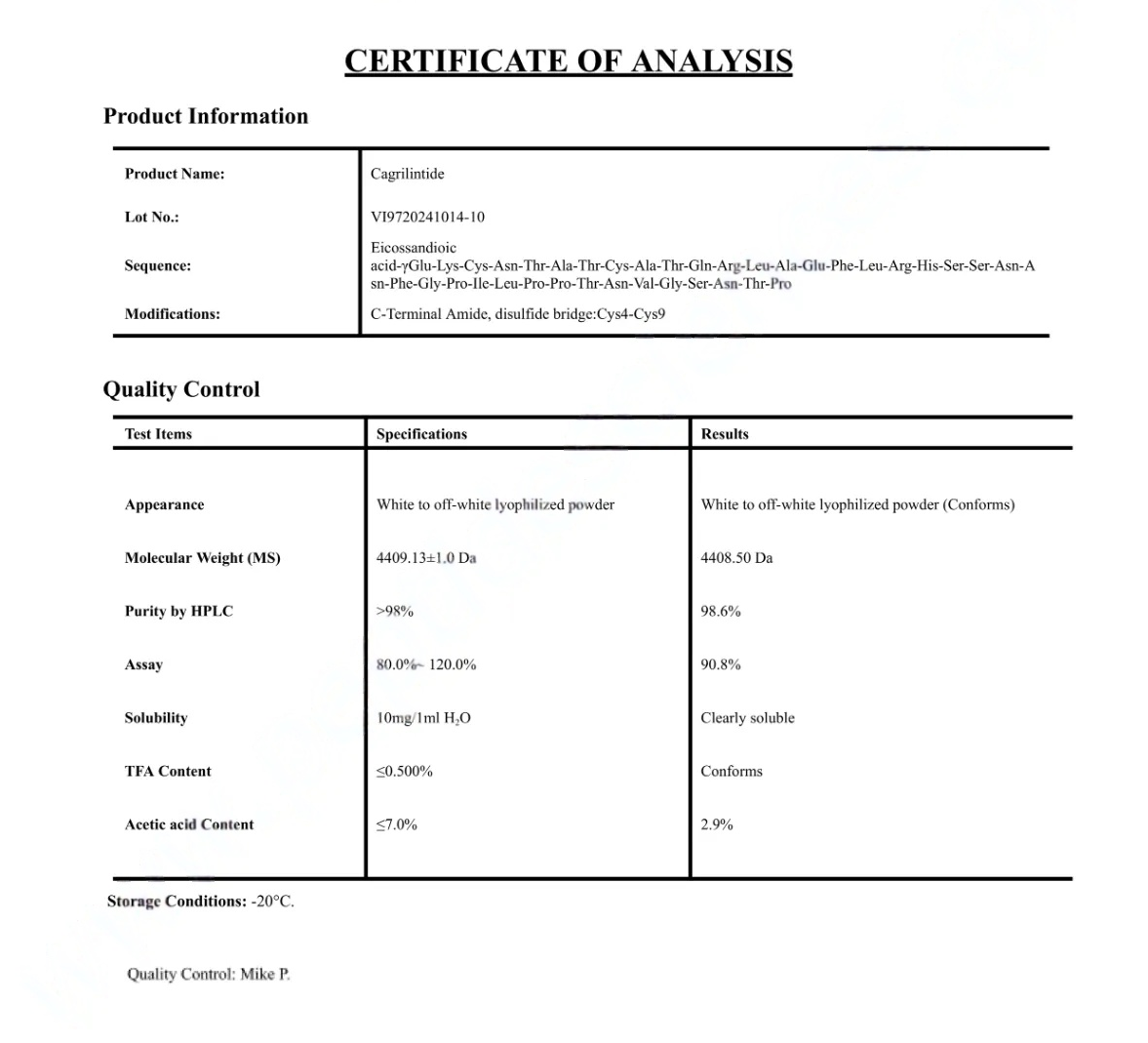 COA Cagrilintide 10mg COA Cagrilintide 10mg